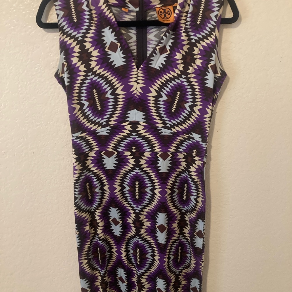 Tory Burch Purple Sheath Midi Dress V-Neck Sleeveless